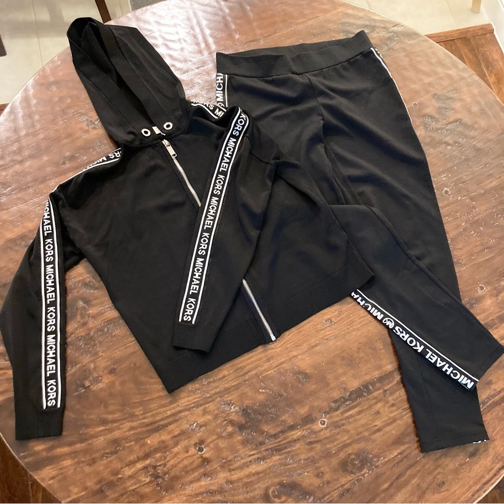 Michael Kors Black Logo Tape Tracksuit RARE Jacket Pants Set Size XS - Small S